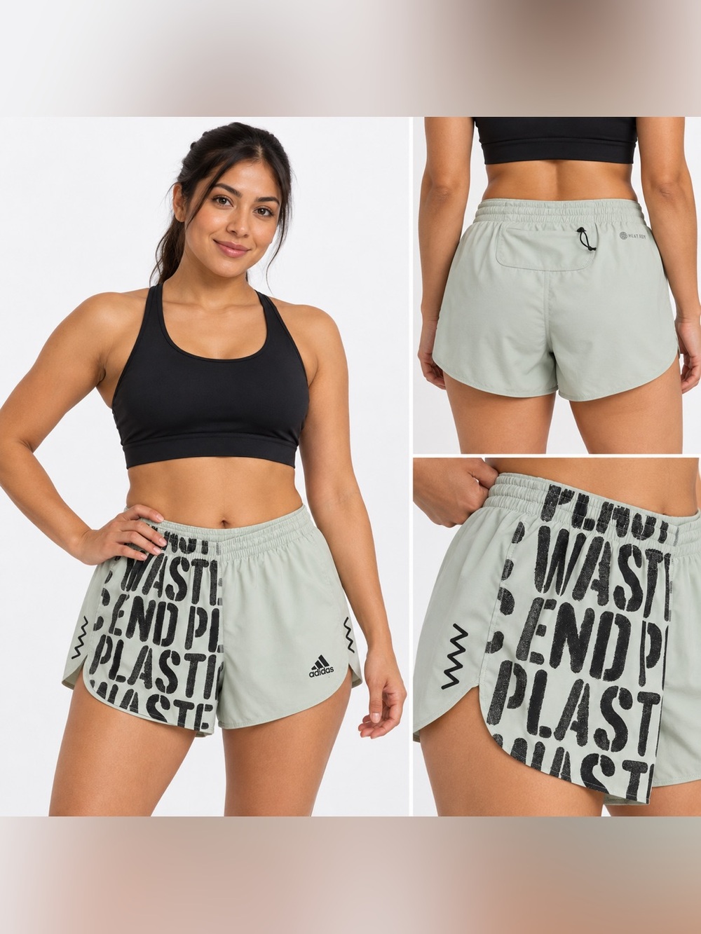 adidas Run Fast End Plastic Waste Graphic Shorts Green & Black Large